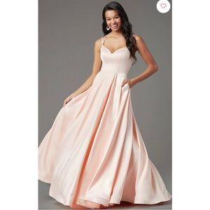 Open-Back Long Faux Wrap Prom Dress